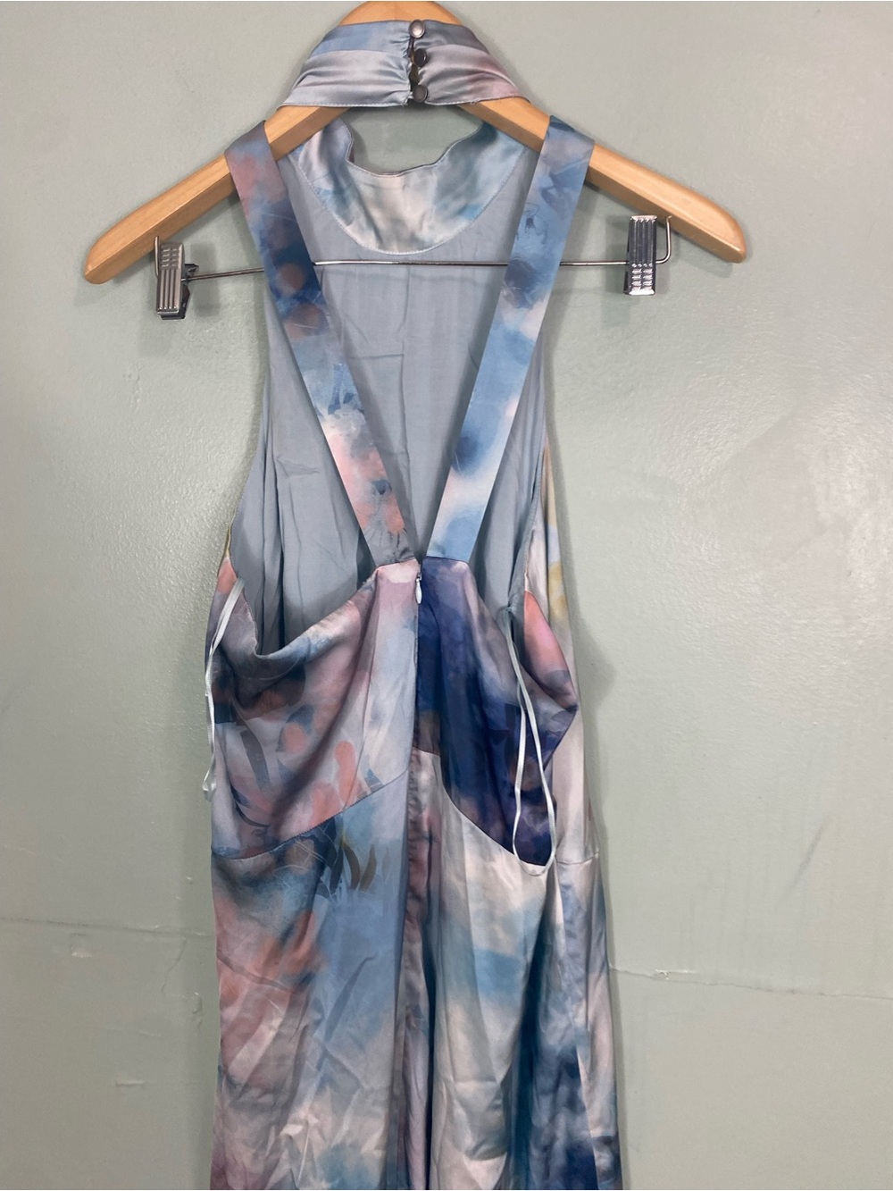 Anthropologie Blue Sleeveless Halter A Line Midi Dress Sundress Large Tie Dye - Picture 6 of 9